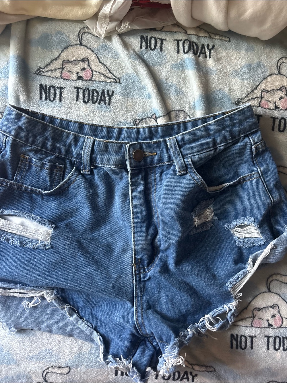 SHEIN Blue Distressed High-Waist Denim Shorts